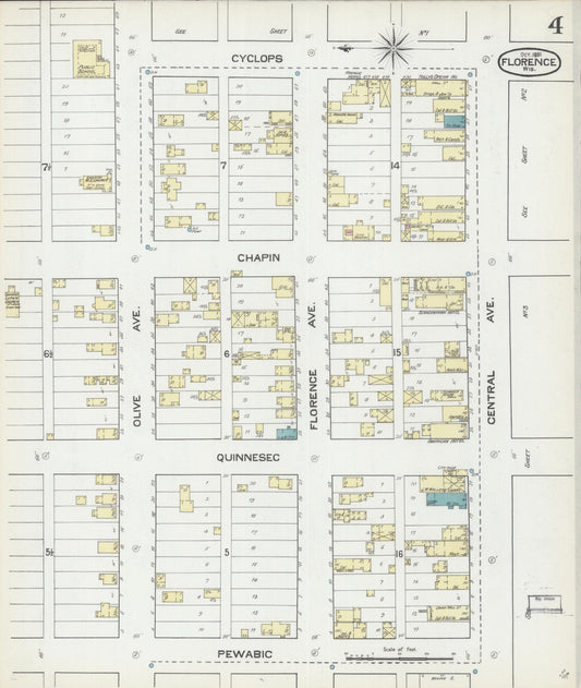Sanborn Fire Insurance Map from Florence, Florence County, Wisconsin (1891), Sheet #0004 - Historic Sanborn Fire Insurance Map Print, vintage old map wall art, antique decor, genealogy gift, Wisconsin Wisconsin map