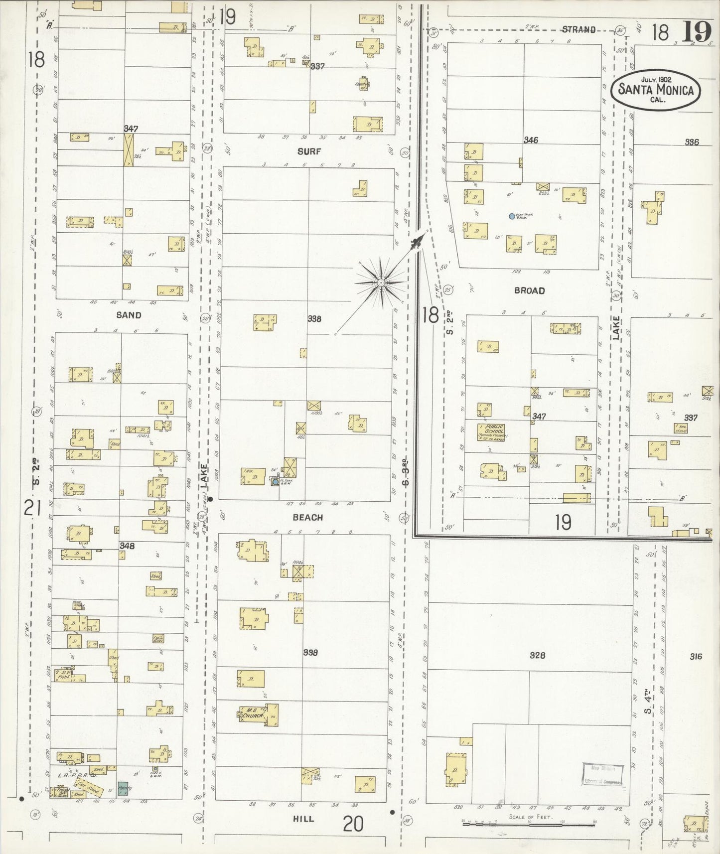 Sanborn Fire Insurance Map from Santa Monica, Los Angeles County, California (1902), Sheet #0019 - Complete Map Set gallery image, historic Sanborn map, vintage wall art, California California