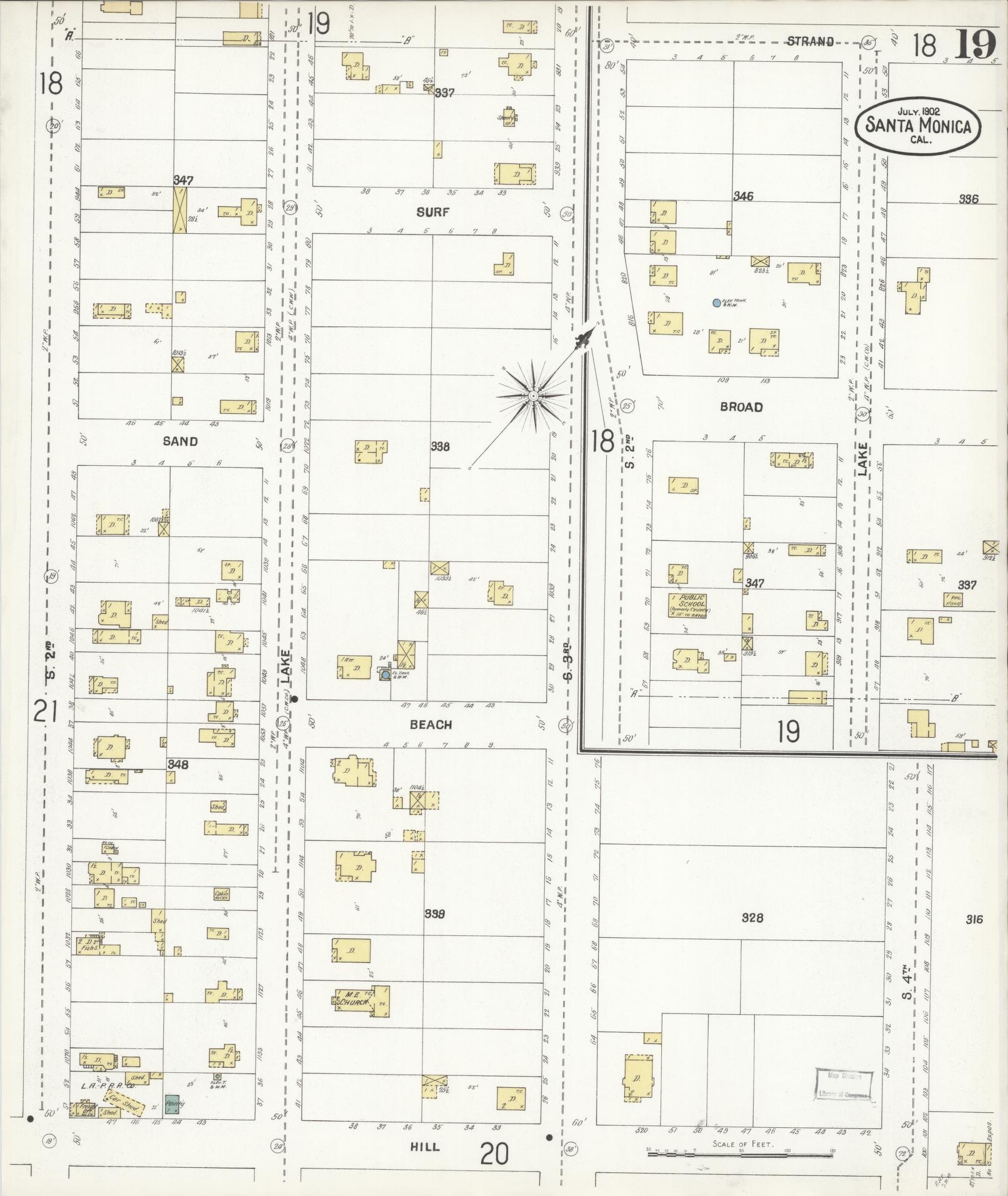 Sanborn Fire Insurance Map from Santa Monica, Los Angeles County, California (1902), Sheet #0019 - Complete Map Set gallery image, historic Sanborn map, vintage wall art, California California