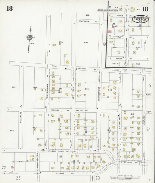 Sanborn Fire Insurance Map from Freeport, Nassau County, New York (1925), Sheet #0018 - Historic Sanborn Fire Insurance Map Print, vintage old map wall art, antique decor, genealogy gift, New York New York map