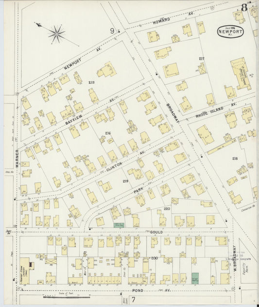 Sanborn Fire Insurance Map from Newport, Newport County, Rhode Island (1896), Sheet #0008 - Historic Sanborn Fire Insurance Map Print, vintage old map wall art, antique decor, genealogy gift, Rhode Island Rhode Island map