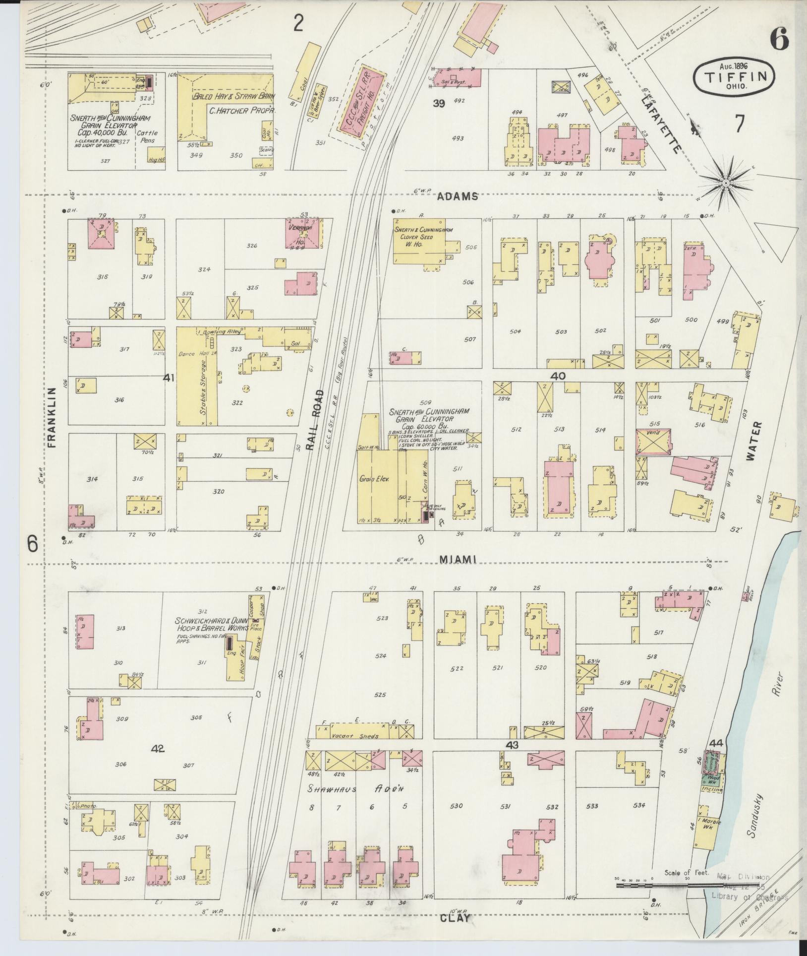Sanborn Fire Insurance Map from Tiffin, Seneca County, Ohio (1896), Sheet #0006 - Historic Sanborn Fire Insurance Map Print, vintage old map wall art, antique decor, genealogy gift, Ohio Ohio map