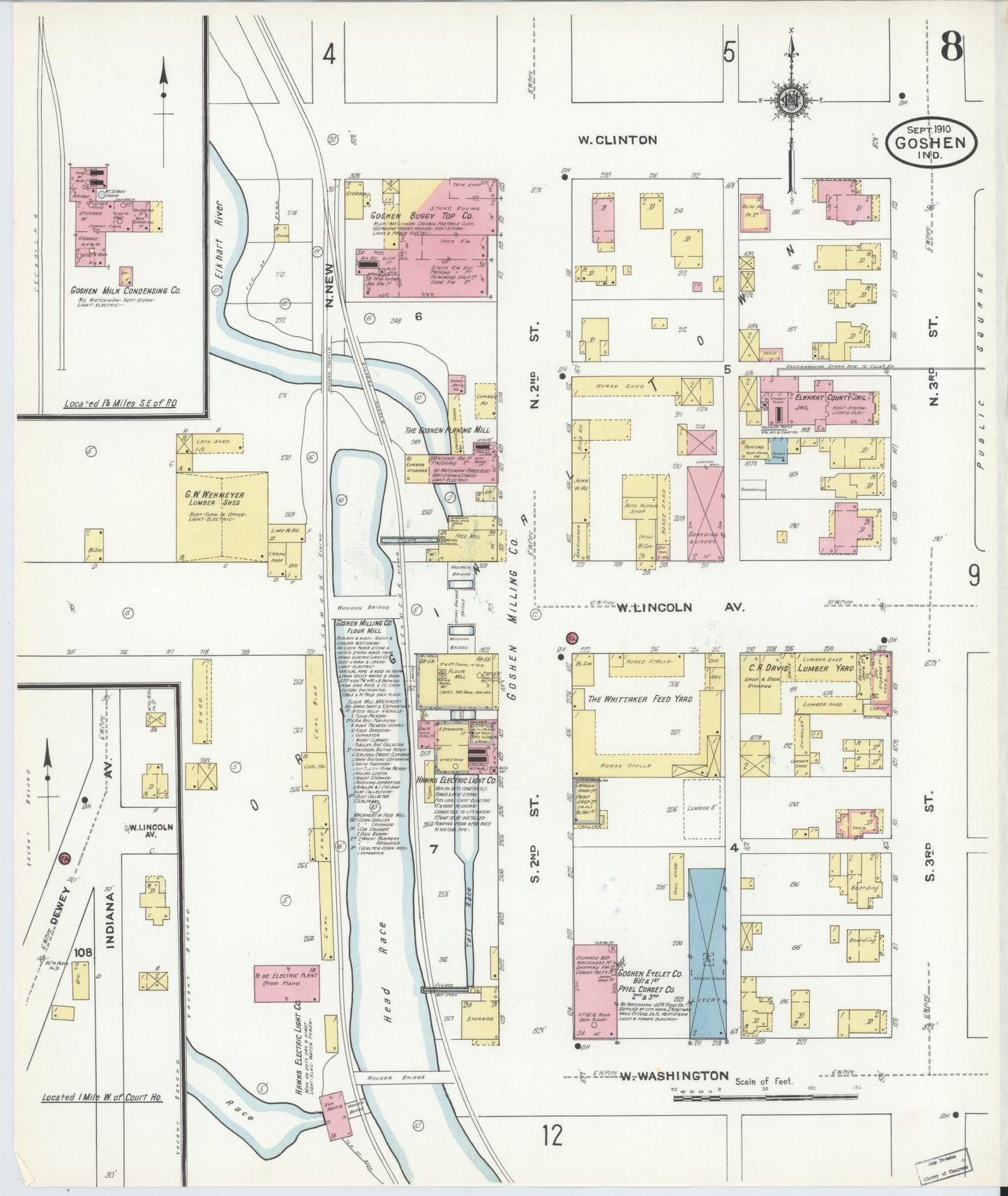 Sanborn Fire Insurance Map from Goshen, Elkhart County, Indiana (1910), Sheet #0008 - Complete Map Set gallery image, historic Sanborn map, vintage wall art, Indiana Indiana