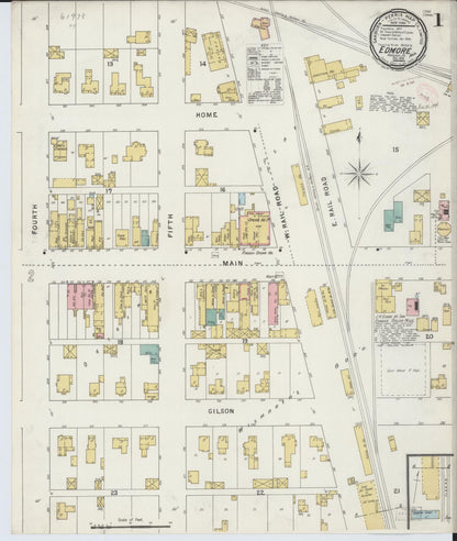 Sanborn Fire Insurance Map from Edmore, Montcalm County, Michigan (1894), Sheet #0001 - Historic Sanborn Fire Insurance Map Print, vintage old map wall art, antique decor, genealogy gift, Michigan Michigan map