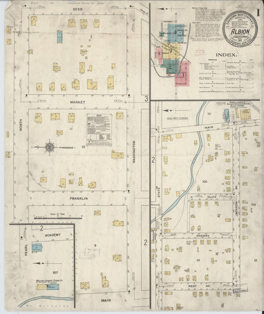 Sanborn Fire Insurance Map from Albion, Erie County, Pennsylvania (1911), Sheet #0001 - Historic Sanborn Fire Insurance Map Print, vintage old map wall art, antique decor, genealogy gift, Pennsylvania Pennsylvania map