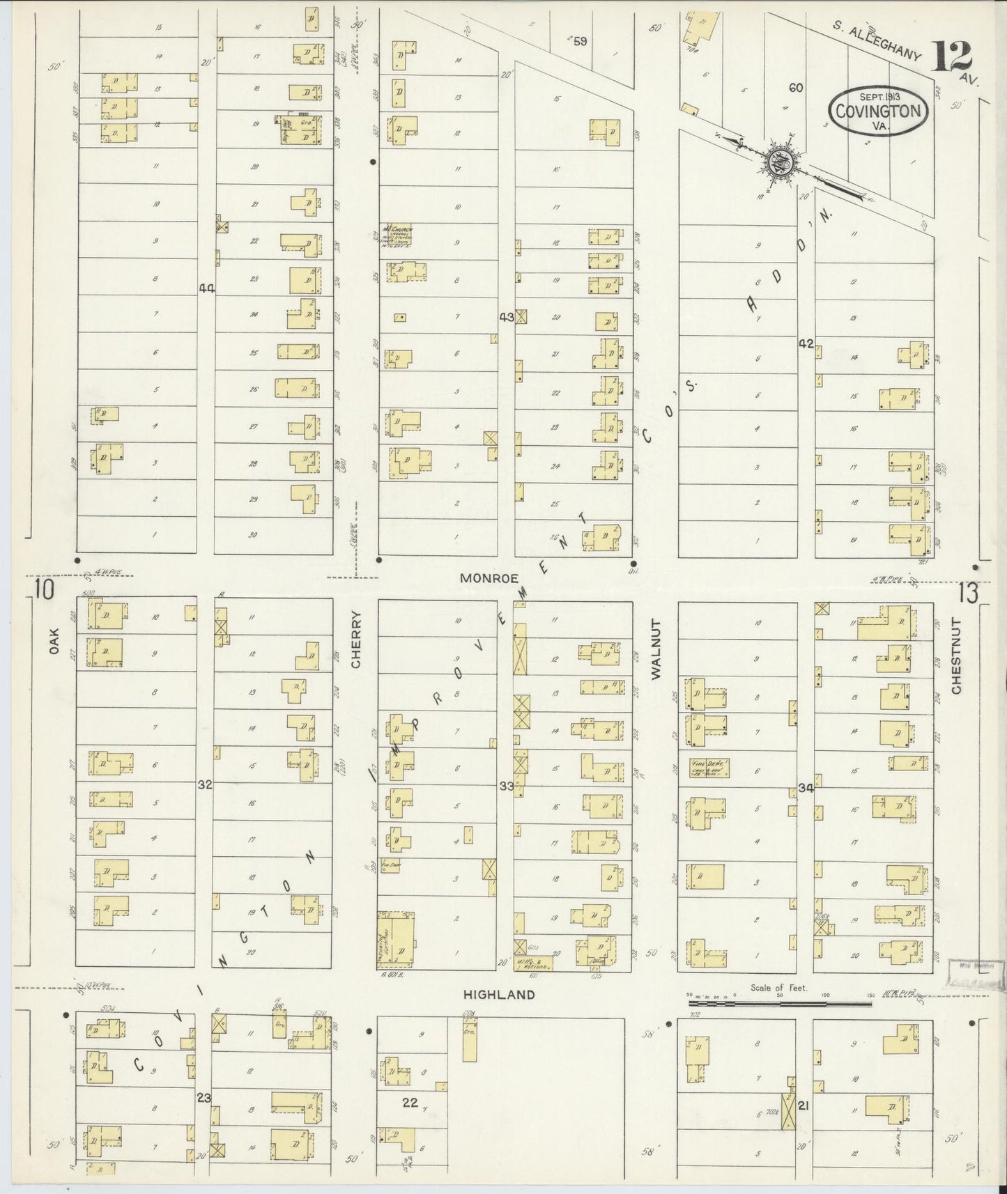 Sanborn Fire Insurance Map from Covington, Independent Cities, Virginia (1913), Sheet #0012 - Complete Map Set gallery image, historic Sanborn map, vintage wall art, Virginia Virginia