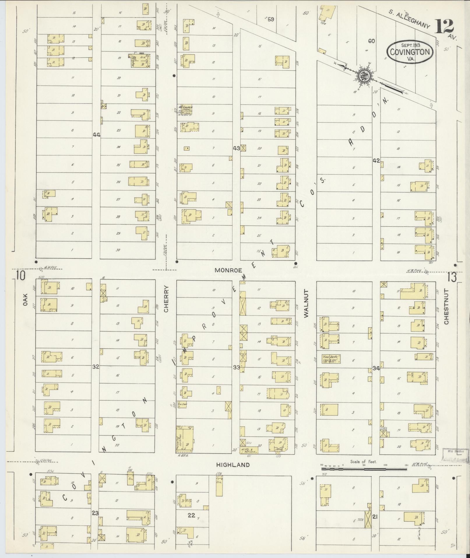 Sanborn Fire Insurance Map from Covington, Independent Cities, Virginia (1913), Sheet #0012 - Complete Map Set gallery image, historic Sanborn map, vintage wall art, Virginia Virginia