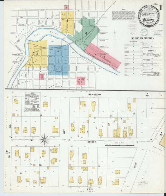 Sanborn Fire Insurance Map from Belding, Ionia County, Michigan (1900), Sheet #0001 - Historic Sanborn Fire Insurance Map Print, vintage old map wall art, antique decor, genealogy gift, Michigan Michigan map