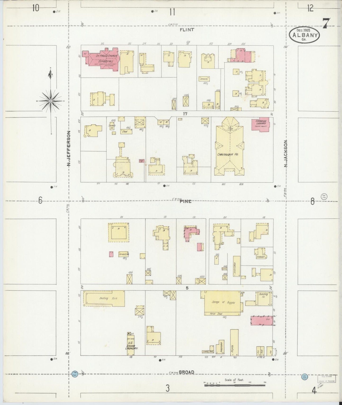 Sanborn Fire Insurance Map from Albany, Dougherty County, Georgia (1905), Sheet #0007 - Complete Map Set gallery image, historic Sanborn map, vintage wall art, Georgia Georgia