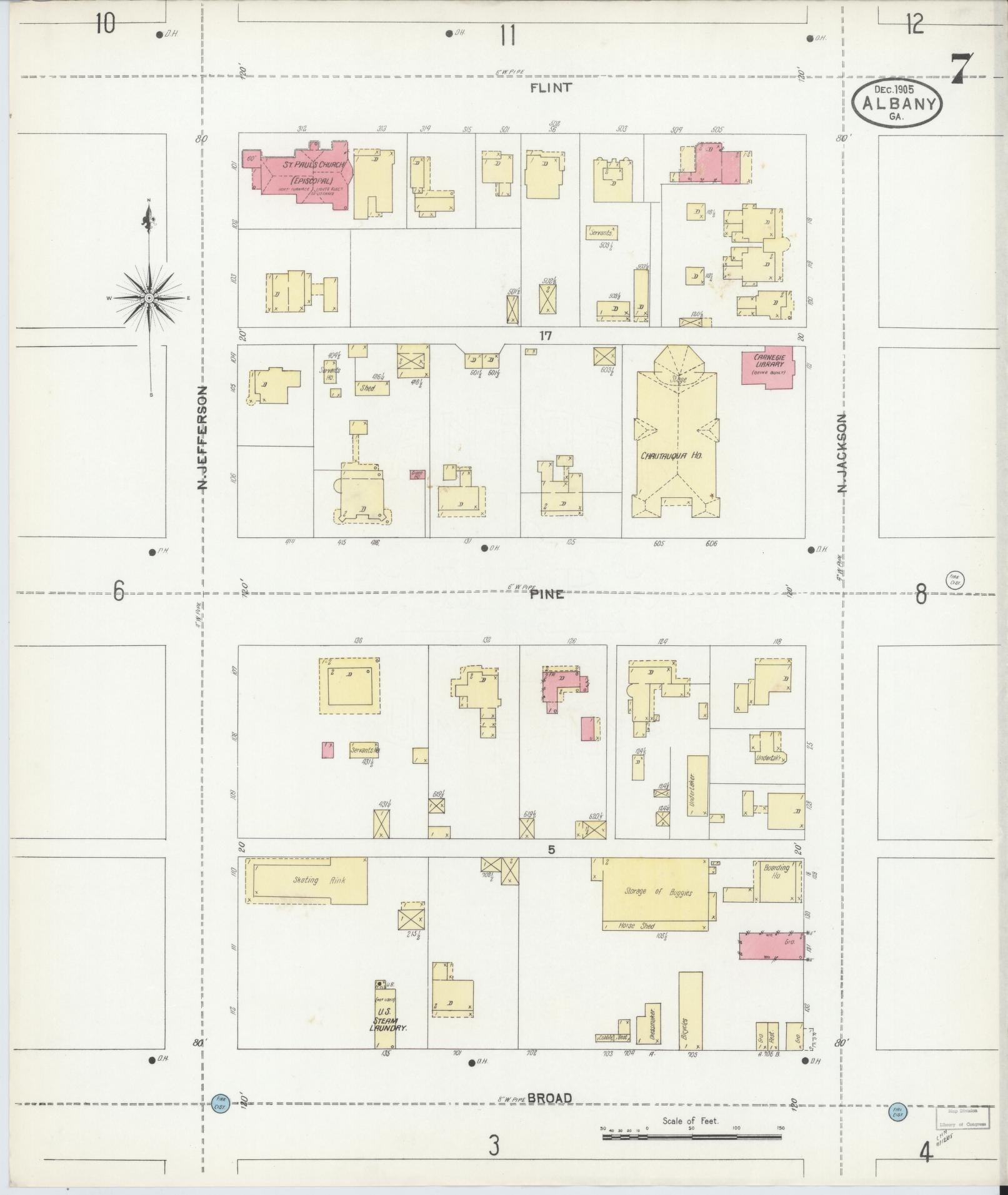 Sanborn Fire Insurance Map from Albany, Dougherty County, Georgia (1905), Sheet #0007 - Complete Map Set gallery image, historic Sanborn map, vintage wall art, Georgia Georgia