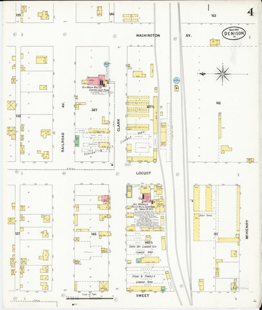 Sanborn Fire Insurance Map from Denison, Crawford County, Iowa (1899), Sheet #0004 - Historic Sanborn Fire Insurance Map Print, vintage old map wall art