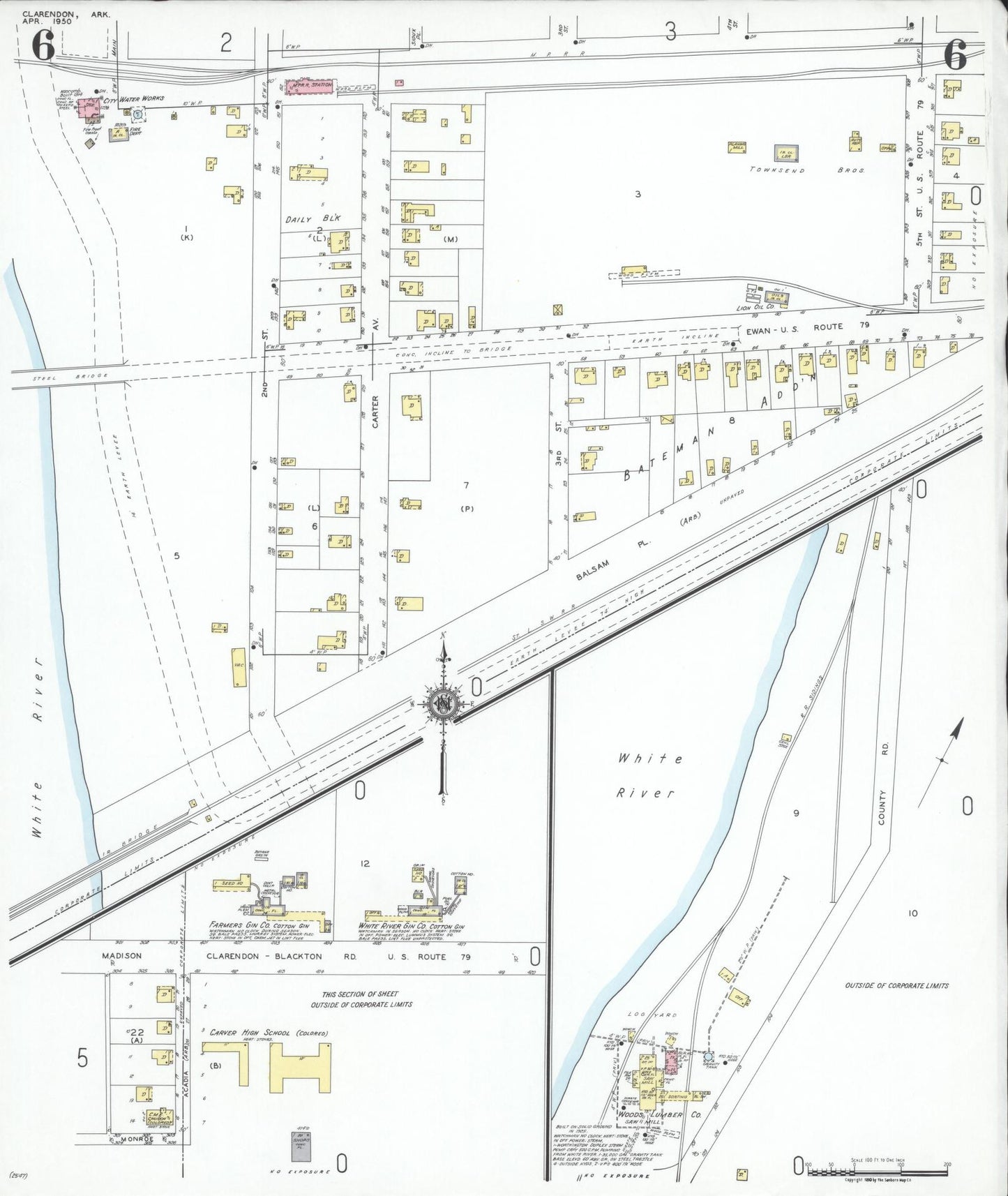 Sanborn Fire Insurance Map from Clarendon, Monroe County, Arkansas (1950), Sheet #0006 - Complete Map Set gallery image, historic Sanborn map, vintage wall art, Arkansas Arkansas