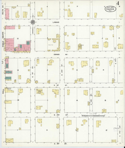 Sanborn Fire Insurance Map from Cooper, Delta County, Texas (1909), Sheet #0004 - Historic Sanborn Fire Insurance Map Print, vintage old map wall art, antique decor, genealogy gift, Texas Texas map