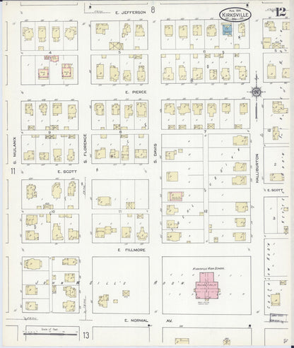 Sanborn Fire Insurance Map from Kirksville, Adair County, Missouri (1914), Sheet #0012 - Complete Map Set gallery image, historic Sanborn map, vintage wall art, Missouri Missouri