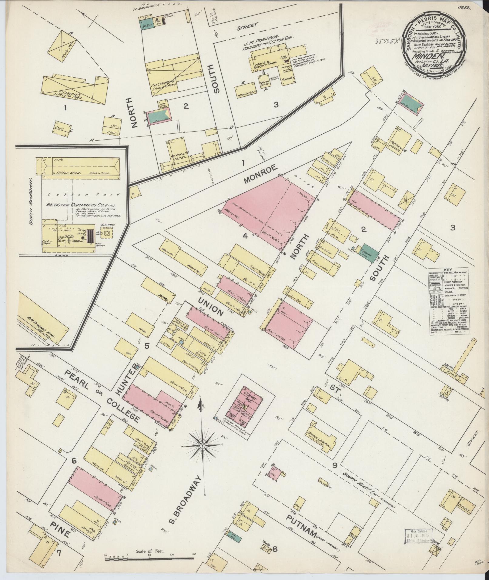 Sanborn Fire Insurance Map from Minden, Webster Parish, Louisiana. (1892) – Historic Sanborn Fire Insurance Map Print