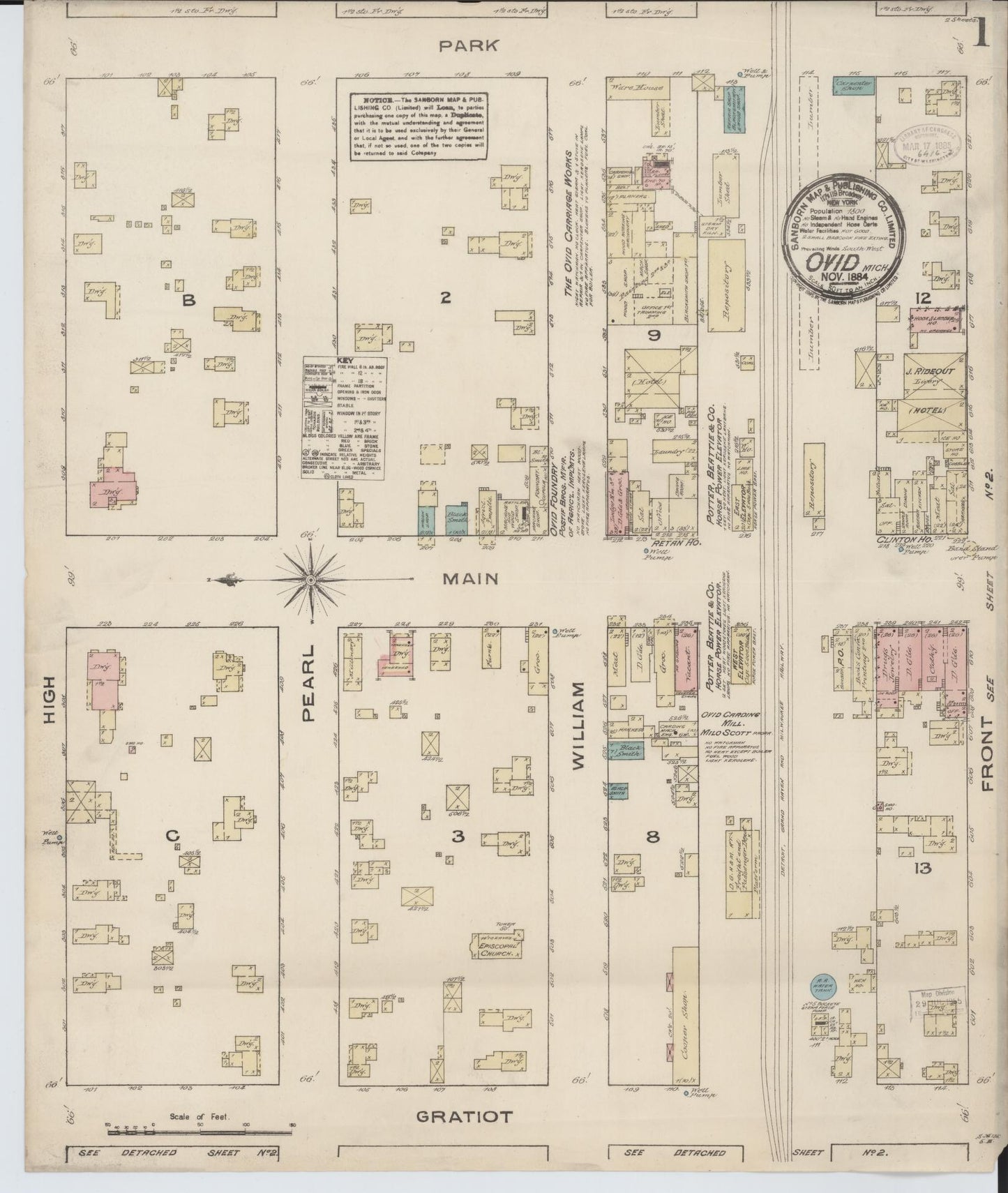 Sanborn Fire Insurance Map from Ovid, Clinton County, Michigan (1884), Sheet #0001 - Complete Map Set gallery image, historic Sanborn map, vintage wall art, Michigan Michigan