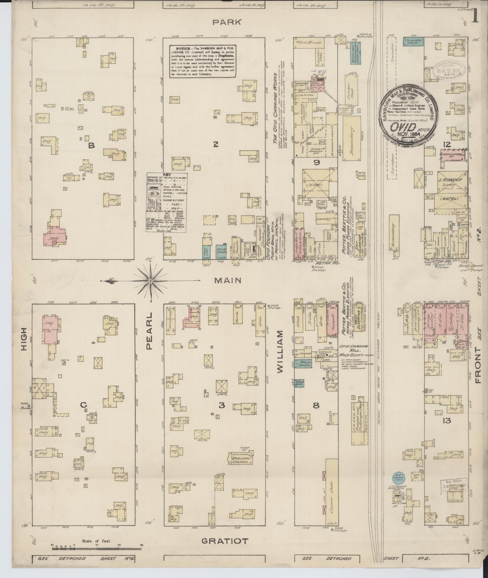 Sanborn Fire Insurance Map from Ovid, Clinton County, Michigan (1884), Sheet #0001 - Complete Map Set gallery image, historic Sanborn map, vintage wall art, Michigan Michigan