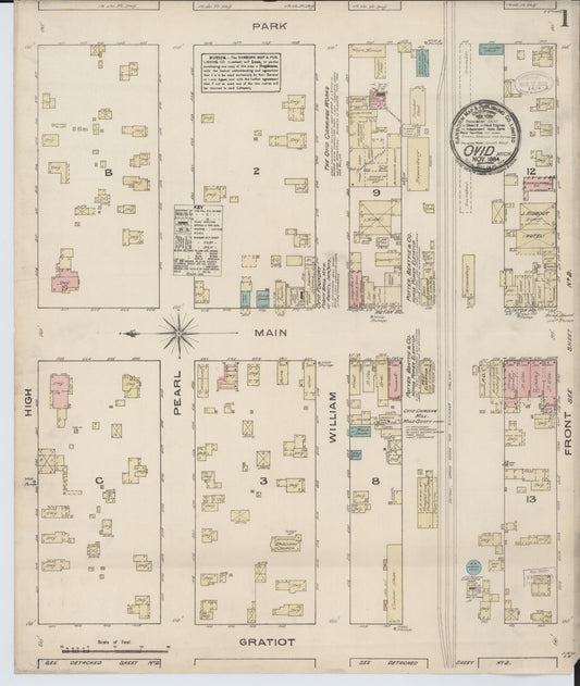 Sanborn Fire Insurance Map from Ovid, Clinton County, Michigan (1884), Sheet #0001 - Complete Map Set gallery image, historic Sanborn map, vintage wall art, Michigan Michigan