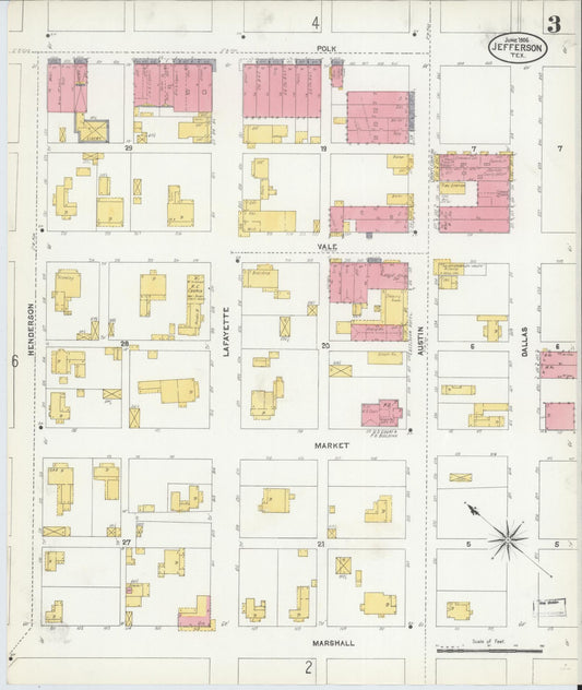 Sanborn Fire Insurance Map from Jefferson, Marion County, Texas (1906), Sheet #0003 - Historic Sanborn Fire Insurance Map Print, vintage old map wall art, antique decor, genealogy gift, Texas Texas map