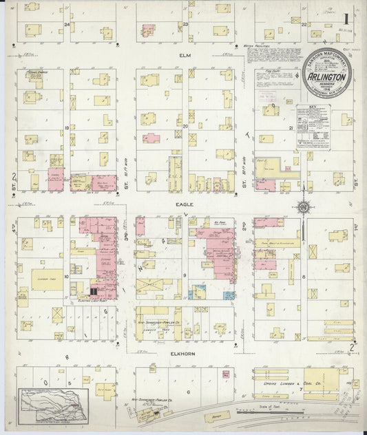 Sanborn Fire Insurance Map from Arlington, Washington County, Nebraska (1914), Sheet #0001 - Complete Map Set gallery image, historic Sanborn map, vintage wall art, Nebraska Nebraska
