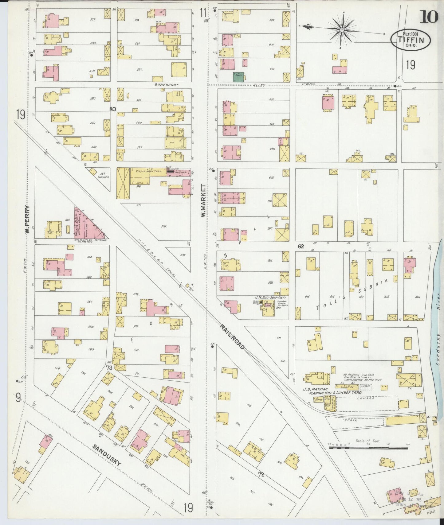 Sanborn Fire Insurance Map from Tiffin, Seneca County, Ohio (1901), Sheet #0010 - Complete Map Set gallery image, historic Sanborn map, vintage wall art, Ohio Ohio