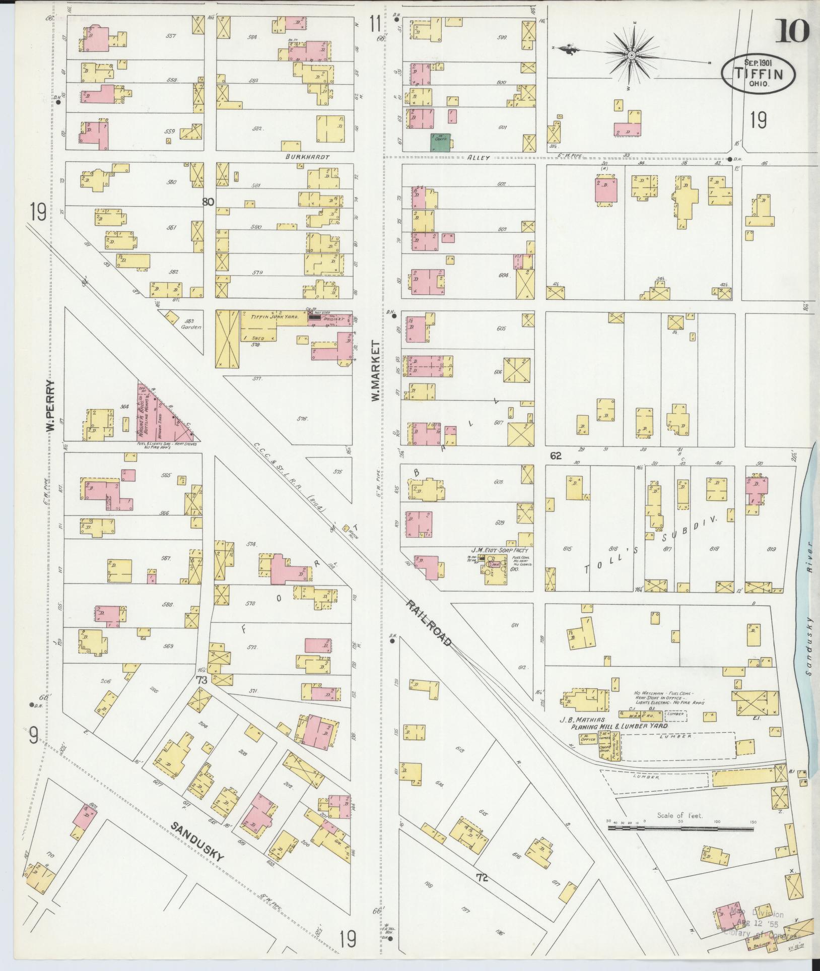Sanborn Fire Insurance Map from Tiffin, Seneca County, Ohio (1901), Sheet #0010 - Complete Map Set gallery image, historic Sanborn map, vintage wall art, Ohio Ohio