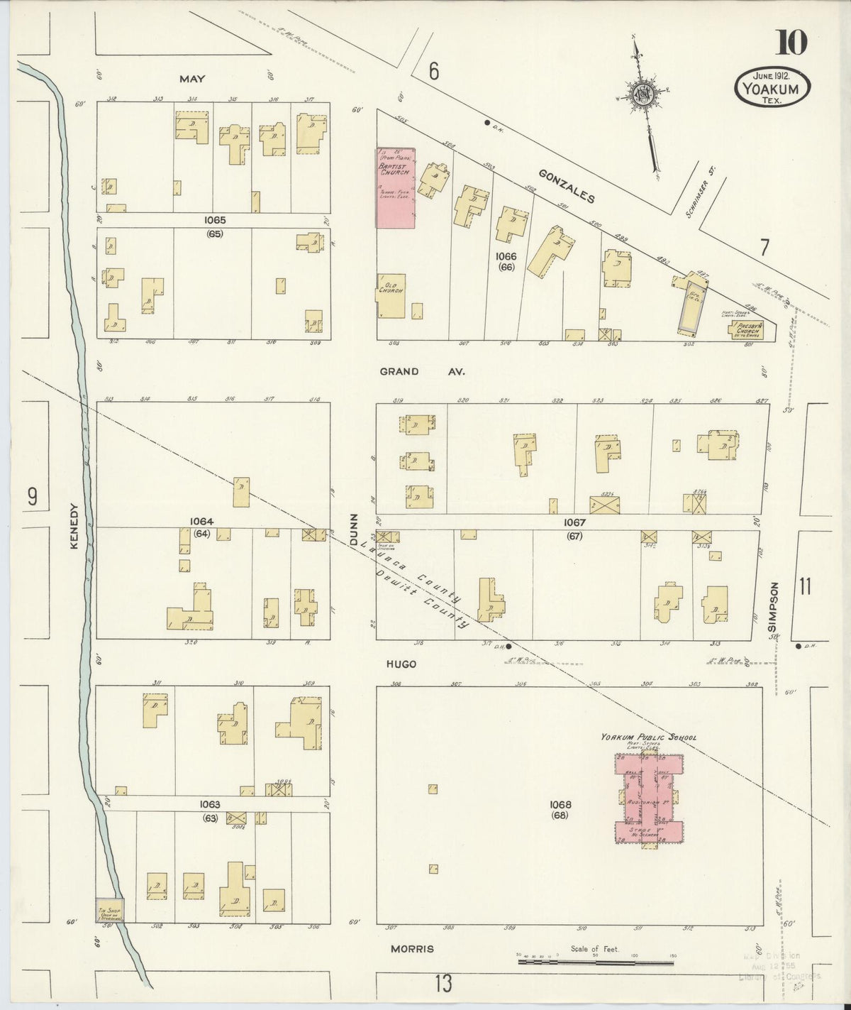 Sanborn Fire Insurance Map from Yoakum, De Witt And Lavaca Counties, Texas (1912), Sheet #0010 - Complete Map Set gallery image, historic Sanborn map, vintage wall art, Texas Texas
