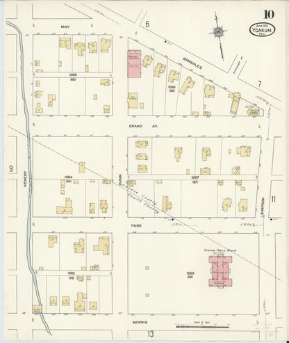 Sanborn Fire Insurance Map from Yoakum, De Witt And Lavaca Counties, Texas (1912), Sheet #0010 - Complete Map Set gallery image, historic Sanborn map, vintage wall art, Texas Texas