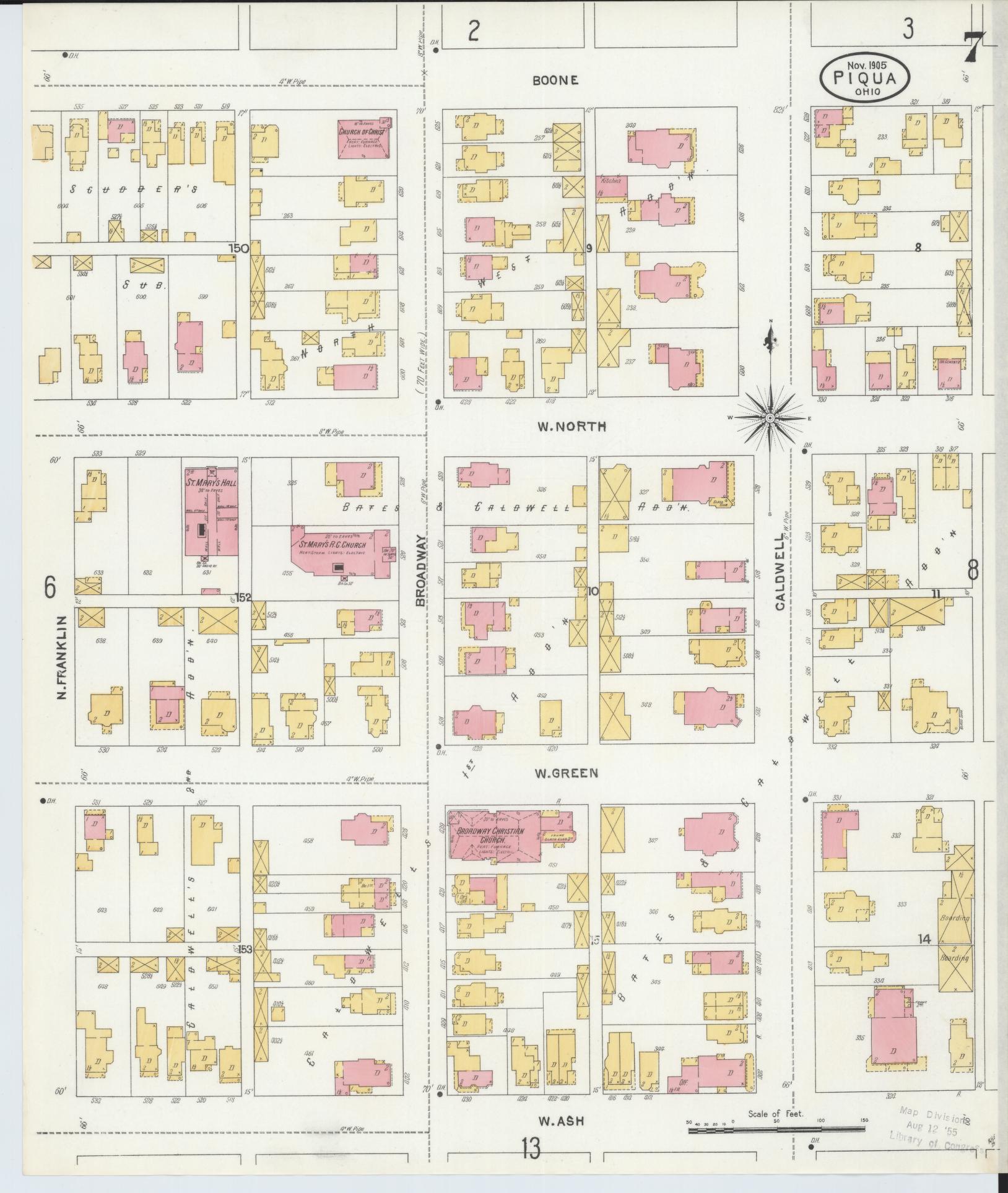 Sanborn Fire Insurance Map from Piqua, Miami County, Ohio (1905), Sheet #0007 - Complete Map Set gallery image, historic Sanborn map, vintage wall art, Ohio Ohio