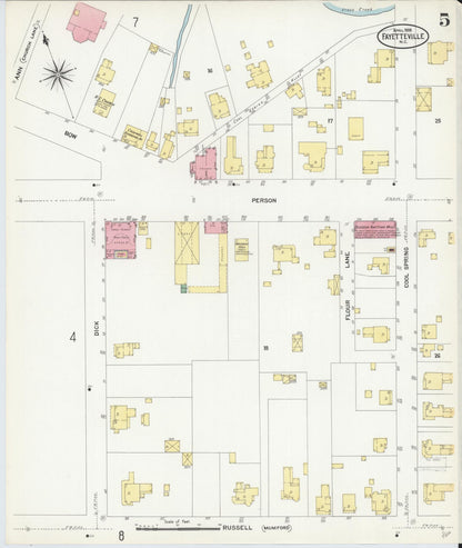 Sanborn Fire Insurance Map from Fayetteville, Cumberland County, North Carolina (1908), Sheet #0005 - Complete Map Set gallery image, historic Sanborn map, vintage wall art, North Carolina North Carolina