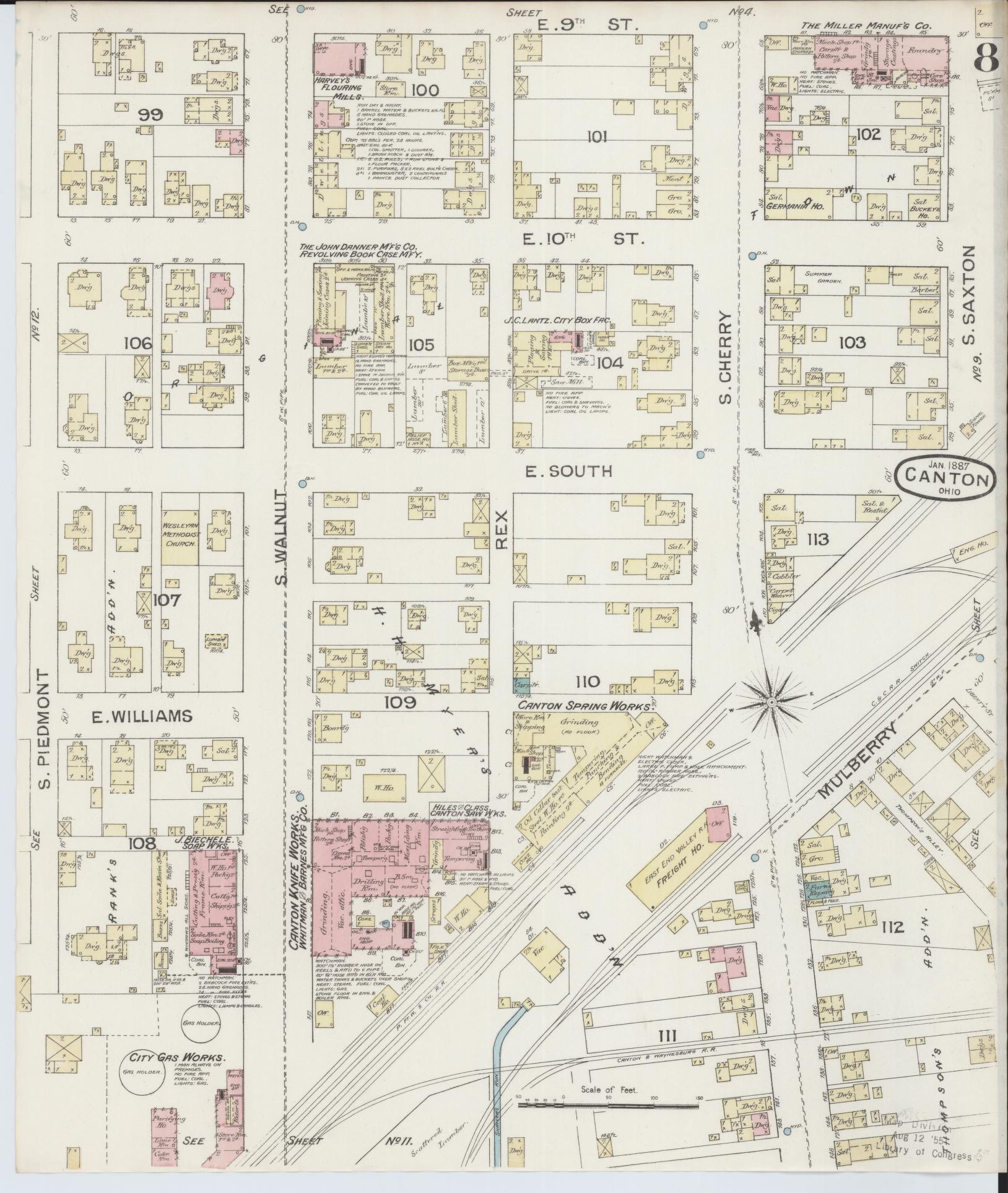 Sanborn Fire Insurance Map from Canton, Stark County, Ohio (1887), Sheet #0008 - Complete Map Set gallery image, historic Sanborn map, vintage wall art, Ohio Ohio