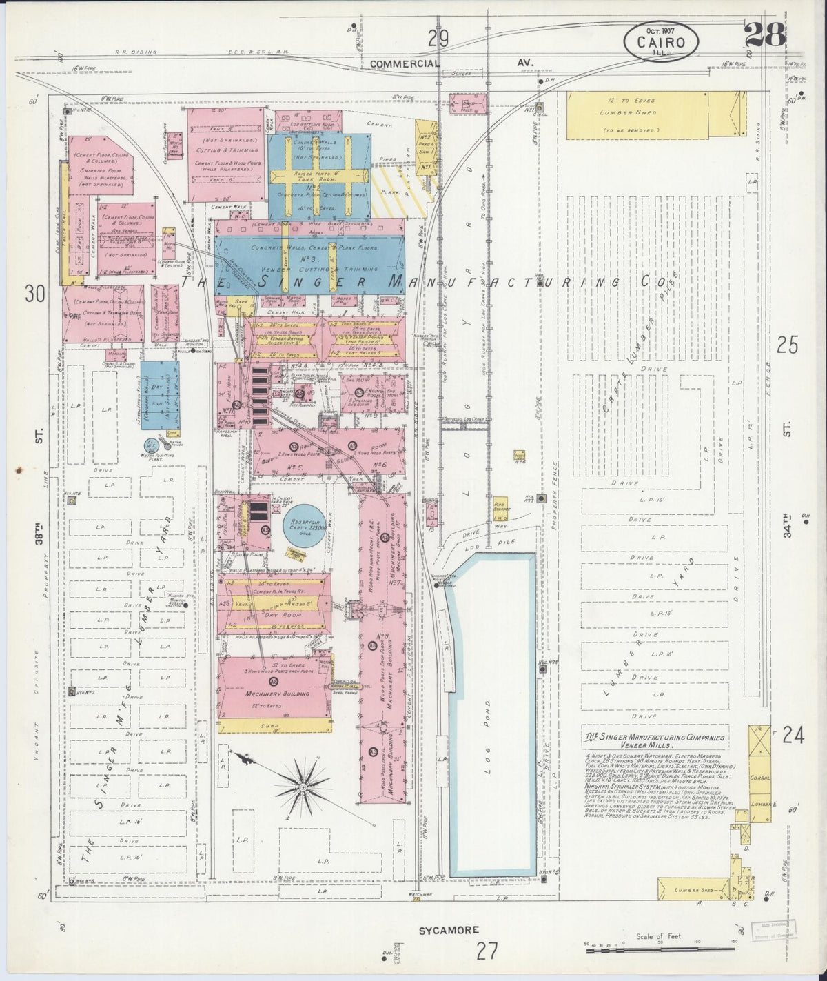 Sanborn Fire Insurance Map from Cairo, Alexander County, Illinois (1907), Sheet #0028 - Complete Map Set gallery image, historic Sanborn map, vintage wall art, Illinois Illinois