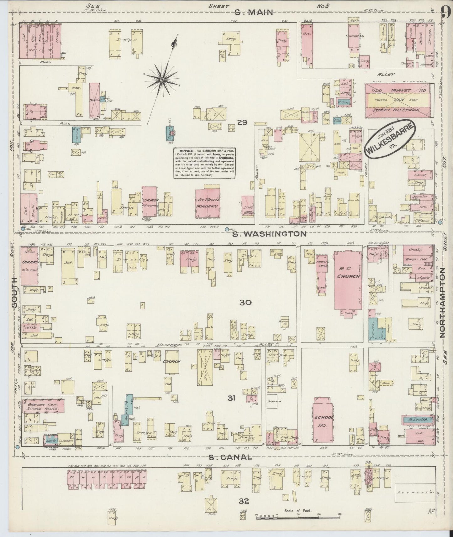 Sanborn Fire Insurance Map from Wilkes Barre, Luzerne County, Pennsylvania (1884), Sheet #0009 - Complete Map Set gallery image, historic Sanborn map, vintage wall art, Pennsylvania Pennsylvania
