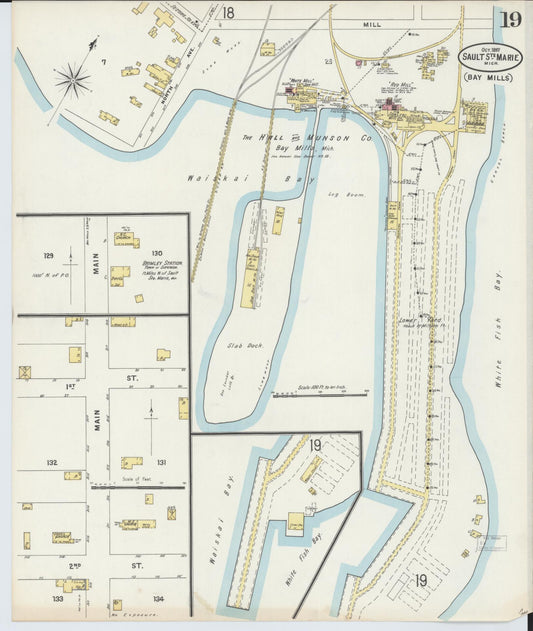 Sanborn Fire Insurance Map from Sault Sainte Marie, Chippewa County, Michigan (1897), Sheet #0019 - Historic Sanborn Fire Insurance Map Print, vintage old map wall art, antique decor, genealogy gift, Michigan Michigan map