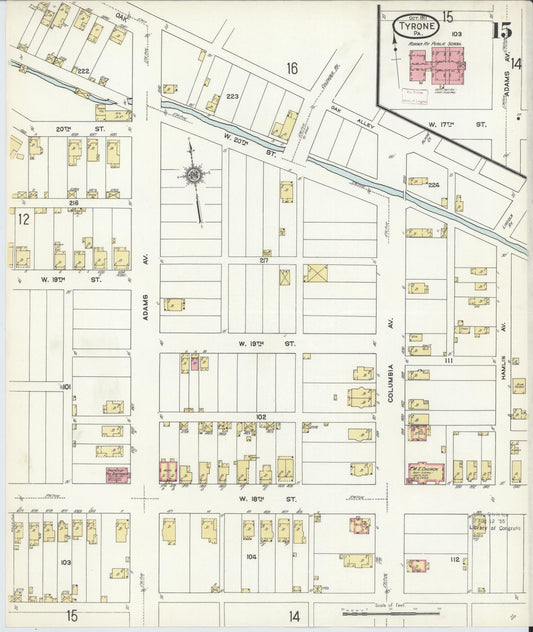 Sanborn Fire Insurance Map from Tyrone, Blair County, Pennsylvania (1911), Sheet #0015 - Historic Sanborn Fire Insurance Map Print, vintage old map wall art, antique decor, genealogy gift, Pennsylvania Pennsylvania map