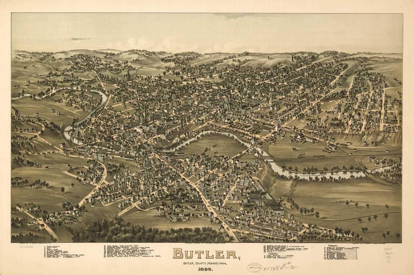 Butler, Butler County, Pennsylvania, 1896. (1896) – Historic Bird’s-Eye View Panorama Print