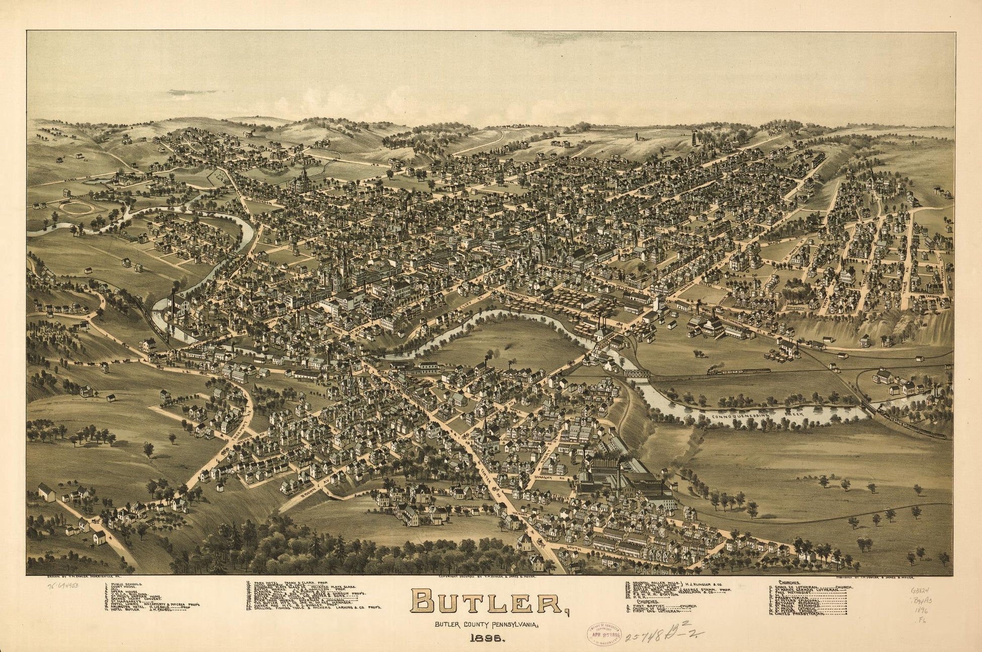 Butler, Butler County, Pennsylvania, 1896. (1896) – Historic Bird’s-Eye View Panorama Print