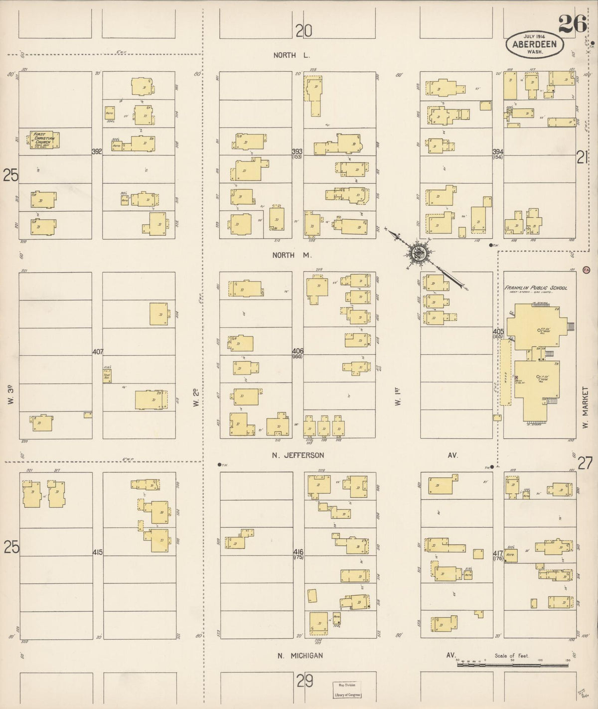 Sanborn Fire Insurance Map from Aberdeen, Grays Harbor County, Washington (1914), Sheet #0026 - Complete Map Set gallery image, historic Sanborn map, vintage wall art, Washington Washington