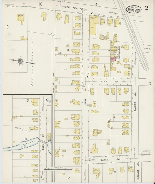 Sanborn Fire Insurance Map from Babylon, Suffolk County, New York (1915), Sheet #0002 - Historic Sanborn Fire Insurance Map Print, vintage old map wall art, antique decor, genealogy gift, New York New York map
