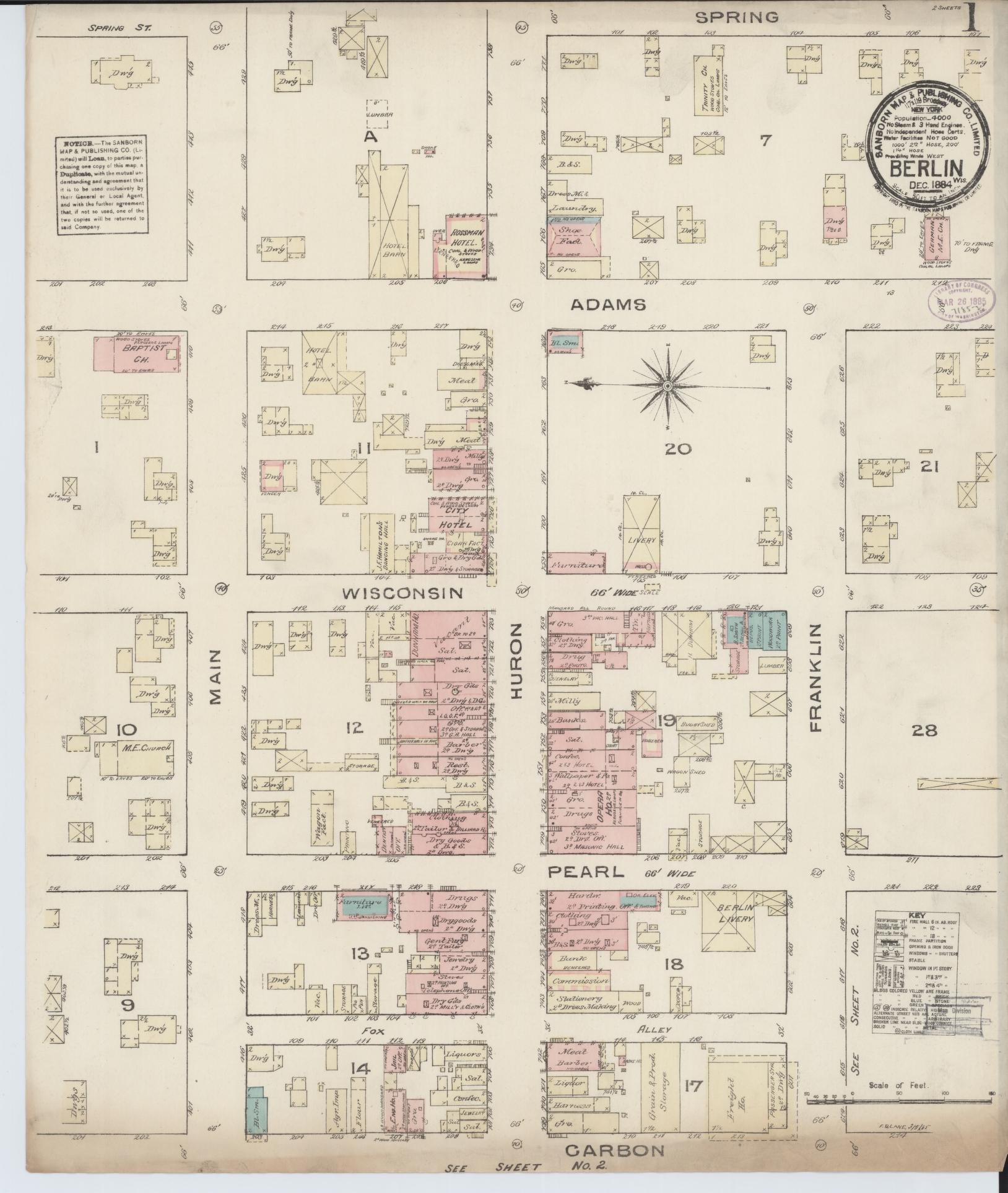 Sanborn Fire Insurance Map from Berlin, Green Lake County, Wisconsin (1884), Sheet #0001 - Historic Sanborn Fire Insurance Map Print, vintage old map wall art, antique decor, genealogy gift, Wisconsin Wisconsin map