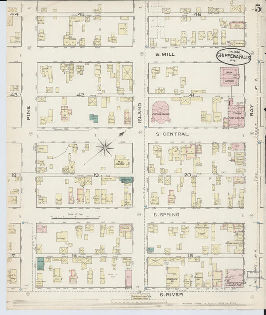 Sanborn Fire Insurance Map from Chippewa Falls, Chippewa County, Wisconsin (1886), Sheet #0005 - Historic Sanborn Fire Insurance Map Print, vintage old map wall art, antique decor, genealogy gift, Wisconsin Wisconsin map
