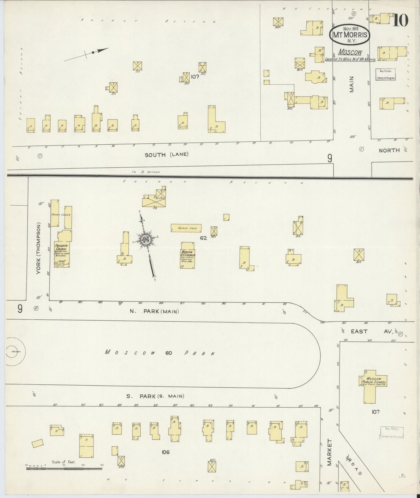 Sanborn Fire Insurance Map from Mount Morris, Livingston County, New York (1913), Sheet #0010 - Complete Map Set gallery image, historic Sanborn map, vintage wall art, New York New York