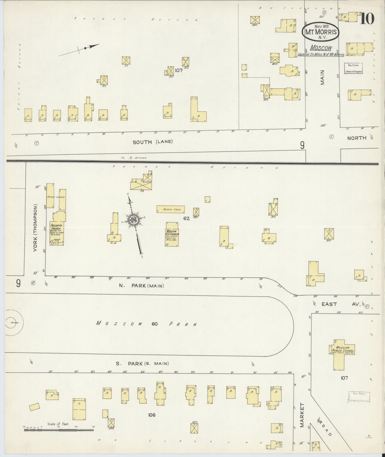 Sanborn Fire Insurance Map from Mount Morris, Livingston County, New York (1913), Sheet #0010 - Complete Map Set gallery image, historic Sanborn map, vintage wall art, New York New York