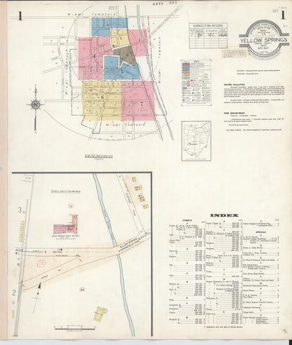 Sanborn Fire Insurance Map from Yellow Springs, Greene County, Ohio (1945), Sheet #0001 - Historic Sanborn Fire Insurance Map Print, vintage old map wall art, antique decor, genealogy gift, Ohio Ohio map