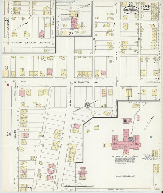 Sanborn Fire Insurance Map from Uniontown, Fayette County, Pennsylvania (1914), Sheet #0022 - Historic Sanborn Fire Insurance Map Print, vintage old map wall art, antique decor, genealogy gift, Pennsylvania Pennsylvania map
