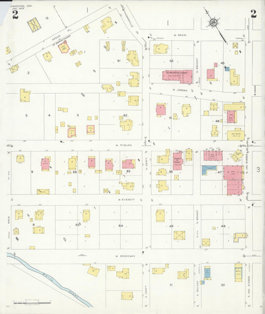 Sanborn Fire Insurance Map from Pocahontas, Randolph County, Arkansas (1933), Sheet #0002 - Historic Sanborn Fire Insurance Map Print, vintage old map wall art, antique decor, genealogy gift, Arkansas Arkansas map