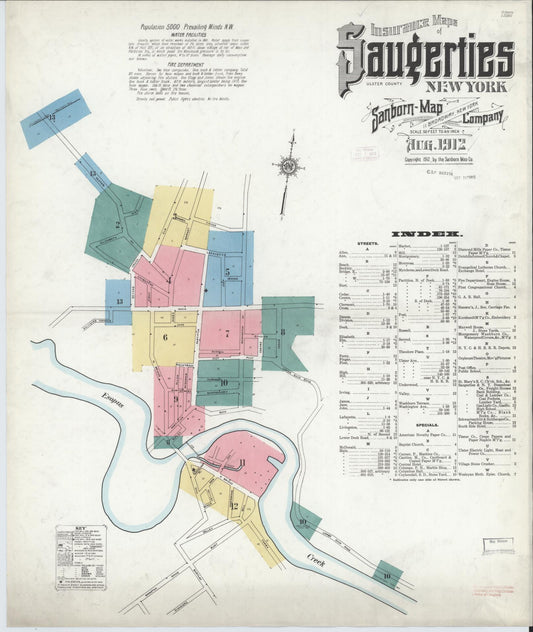 Sanborn Fire Insurance Map from Saugerties, Ulster County, New York (1912), Sheet #0001 - Complete Map Set gallery image, historic Sanborn map, vintage wall art, New York New York