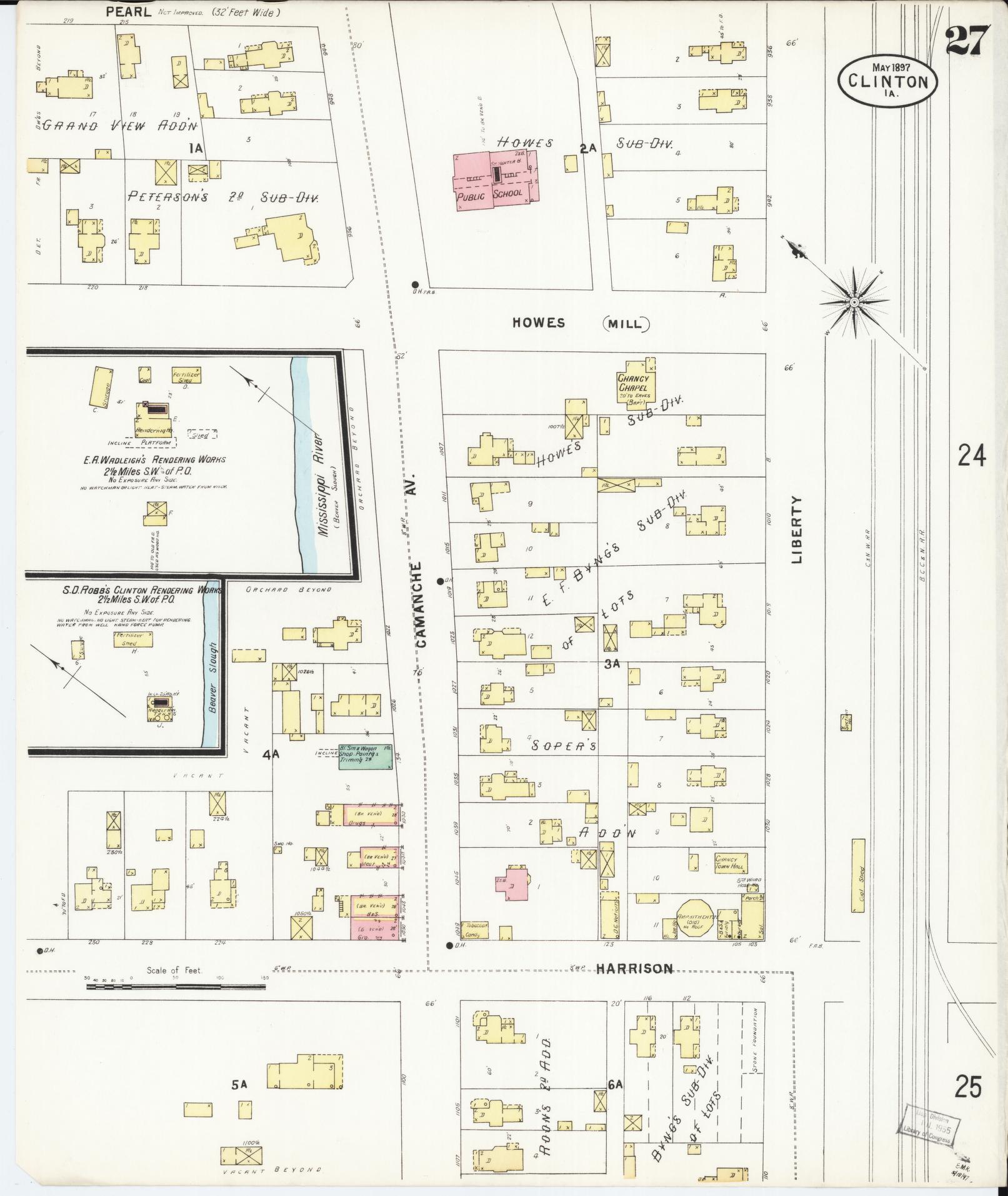 Sanborn Fire Insurance Map from Clinton, Clinton County, Iowa (1897), Sheet #0027 - Historic Sanborn Fire Insurance Map Print, vintage old map wall art