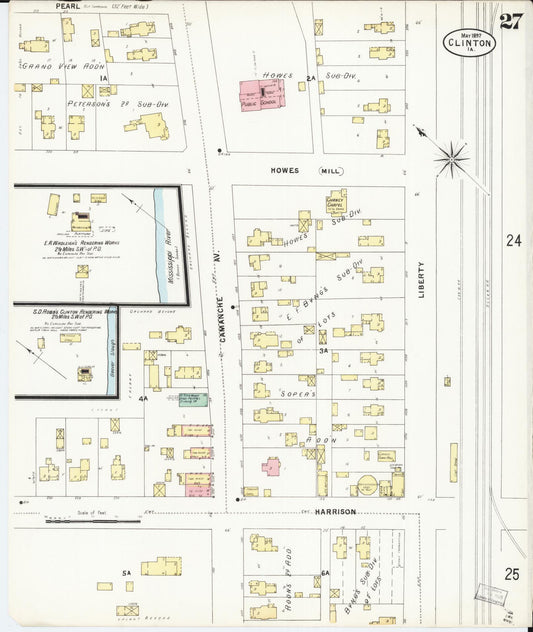 Sanborn Fire Insurance Map from Clinton, Clinton County, Iowa (1897), Sheet #0027 - Historic Sanborn Fire Insurance Map Print, vintage old map wall art