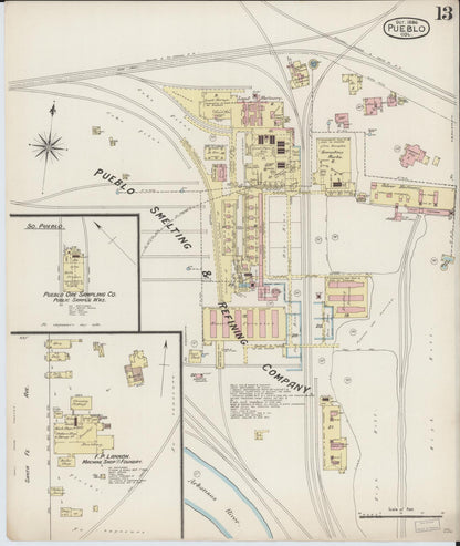 Sanborn Fire Insurance Map from Pueblo, Pueblo County, Colorado (1886), Sheet #0013 - Complete Map Set gallery image, historic Sanborn map, vintage wall art, Colorado Colorado